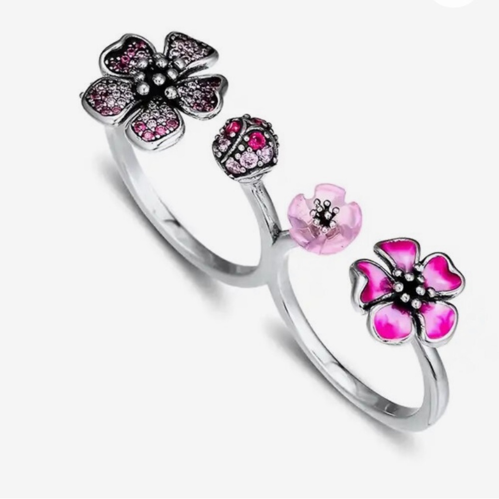 Peach Blossom Flower Rings 100% 925 Sterling-Silver all sizes available